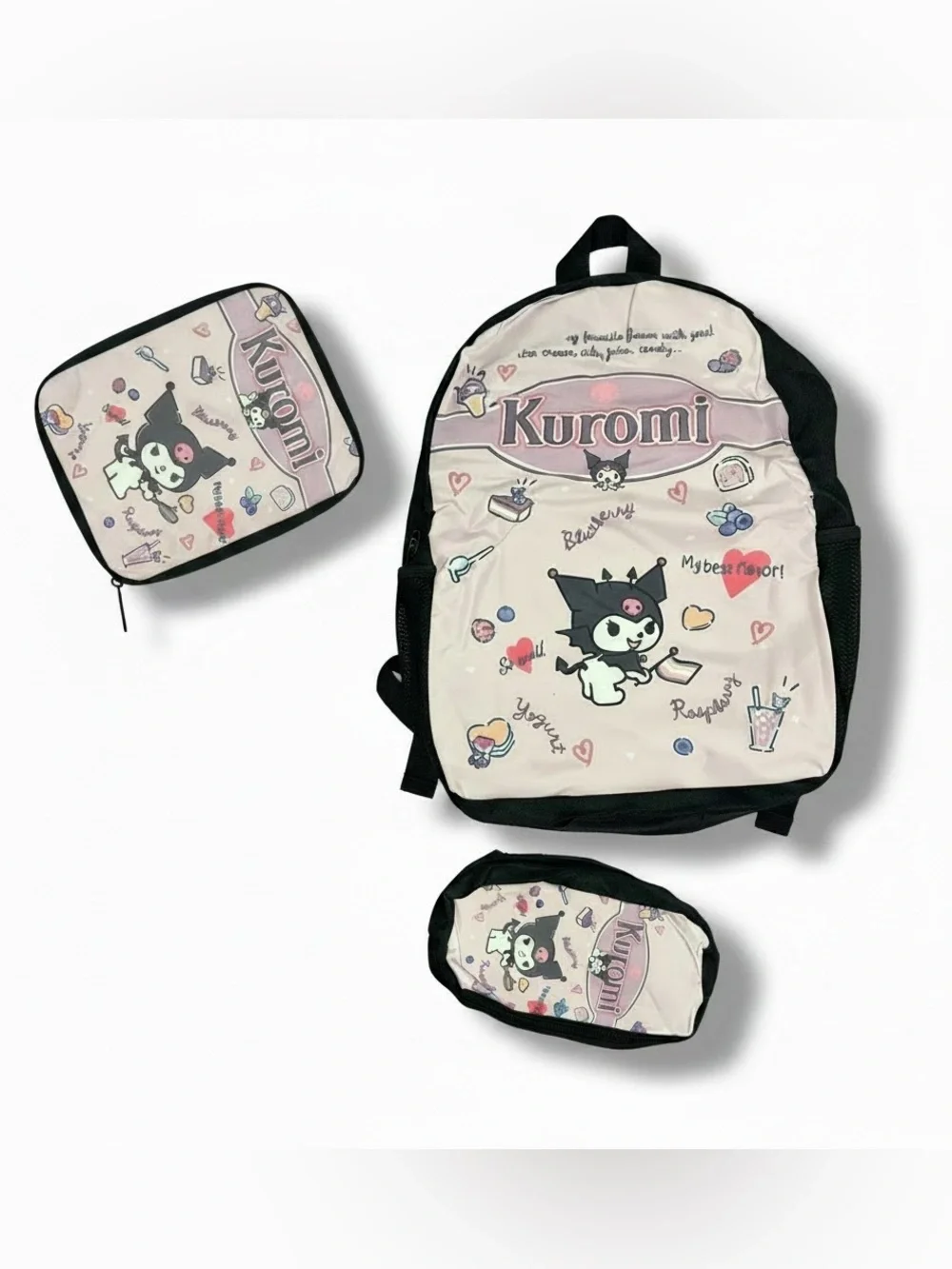 New Kuromi 3-Piece Backpack Set Backpack Lunchbox Pencil‎ Case Sanrio Kawaii